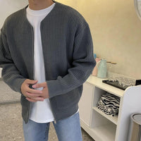 Men Zip Up Knitted Cardigan Comfortable Soft Long Sleeve