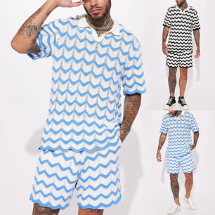 Men's Casual Shorts Wavy Wool Shirt Two-piece Suit