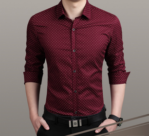 Men's Fashion Long-Sleeve Dress Shirt Polka Dot Print
