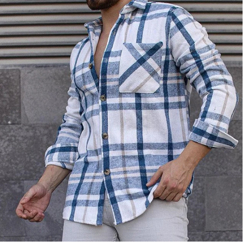 Men's Woolen Lapel Print Long Sleeve Shirt