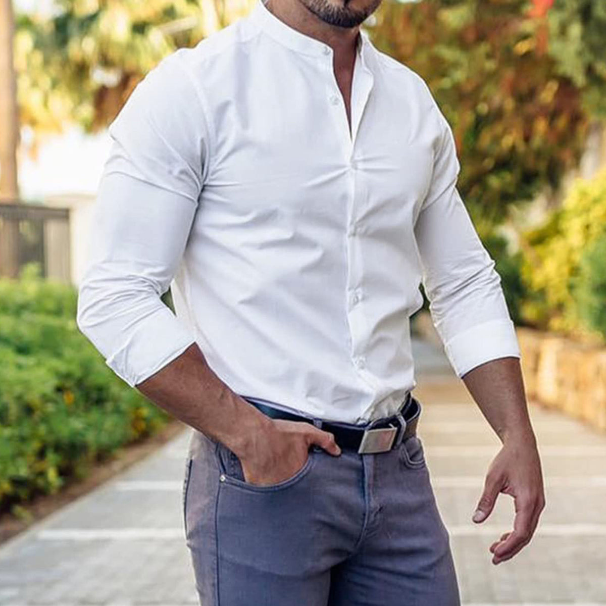 Men's Casual Long Sleeve Shirt Button Down Slim