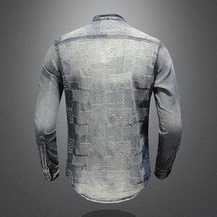 Men's Retro Color Personality Patch Denim Punk Shirt