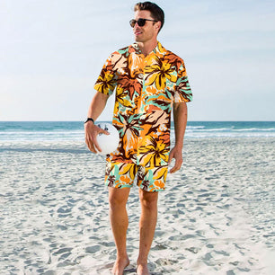 Men's Digital Print Vacation Beach Pants Shirt Set
