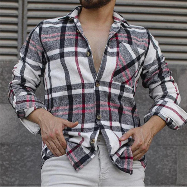 Men's Woolen Lapel Print Long Sleeve Shirt