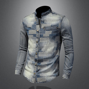 Men's Retro Color Personality Patch Denim Punk Shirt