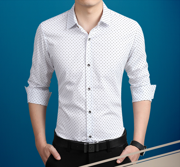 Men's Fashion Long-Sleeve Dress Shirt Polka Dot Print