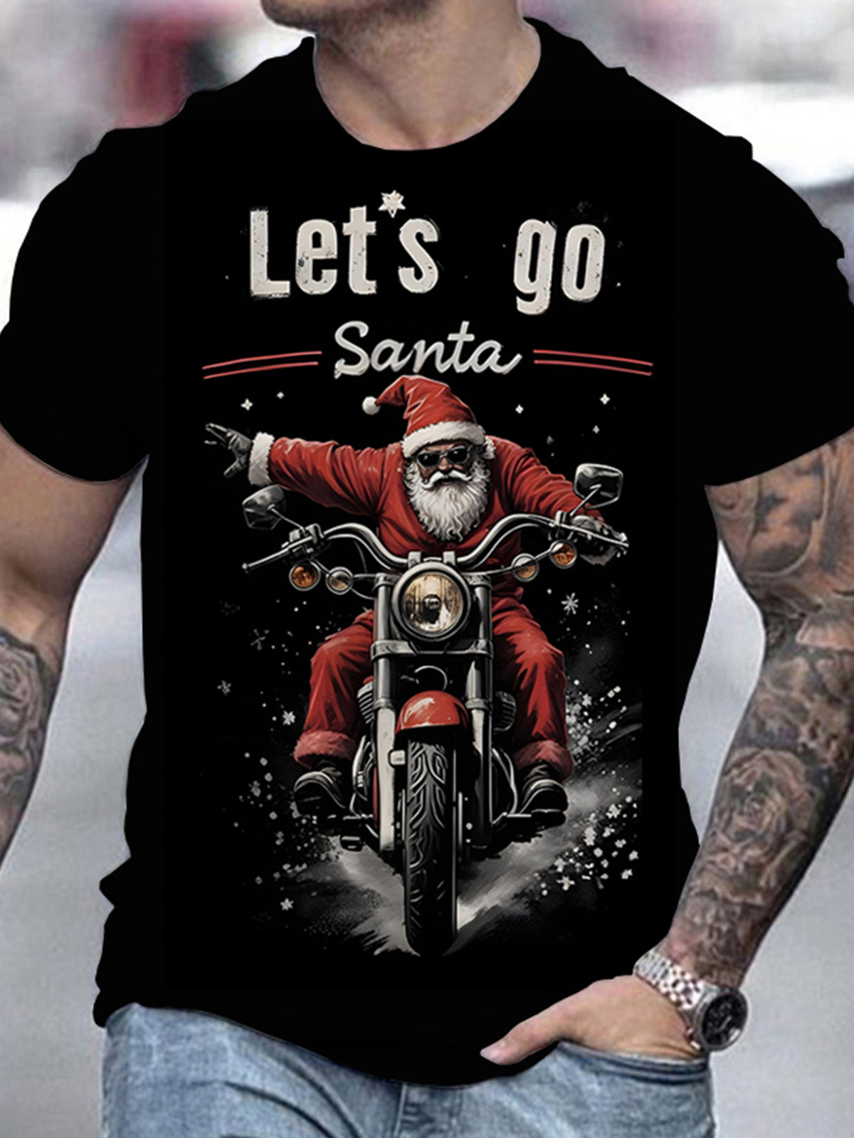 Men's Let's Go Santa Motorcycle Pattern T-shirt