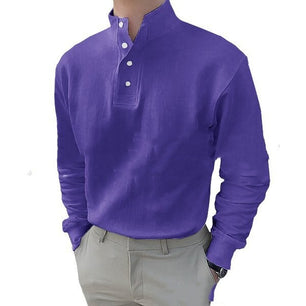 Men's Mid Button Long-Sleeved Shirt Stand-Up Collar