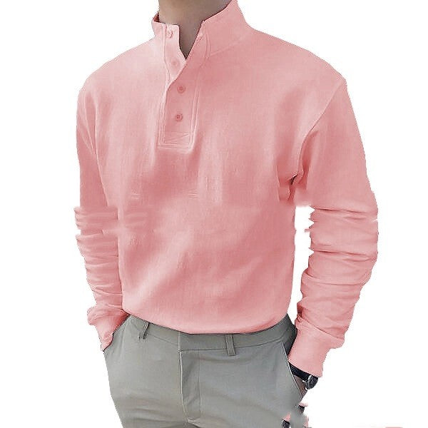 Men's Mid Button Long-Sleeved Shirt Stand-Up Collar