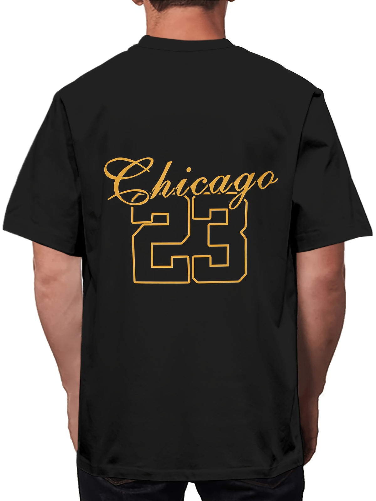 Men's Unique Chicago 23 Printed T-shirt - Casual Breathable Polyester Fiber, Round Neck, Machine Washable - Perfect Choice For Summer