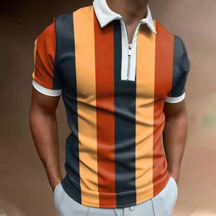 Men's POLO Style Striped Print Short Sleeve Shirt