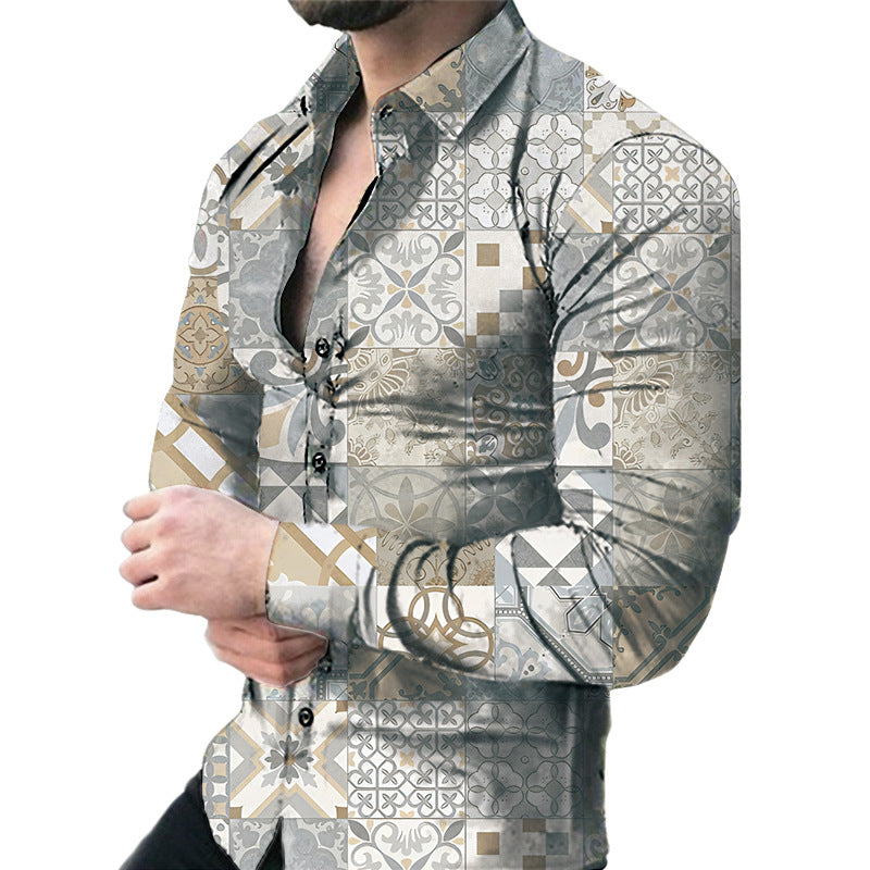 Men's Casual Long Sleeved Large Floral Shirt