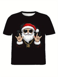 Cool Santa Claus Printed T-shirt Creative Men's Casual Round Neck Short Sleeved Top