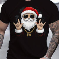 Cool Santa Claus Printed T-shirt Creative Men's Casual Round Neck Short Sleeved Top