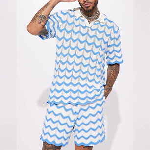 Men's Casual Shorts Wavy Wool Shirt Two-piece Suit