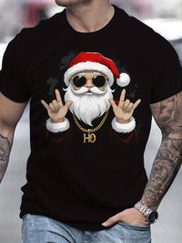 Cool Santa Claus Printed T-shirt Creative Men's Casual Round Neck Short Sleeved Top