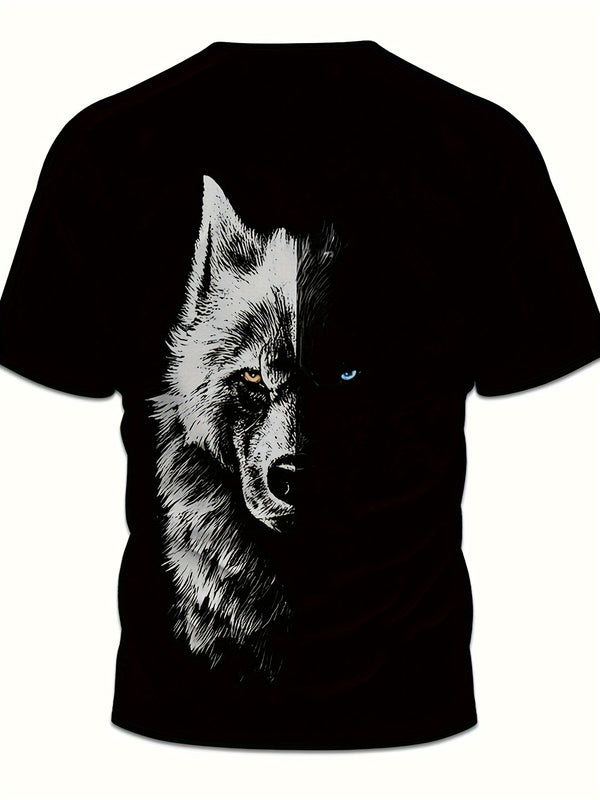 Wolf Creative 3D Printed Fashionable Men's T-shirt, Summer Casual Top, Comfortable And Fashionable Round Neck Short Sleeved Shirt, Suitable For Daily Wear