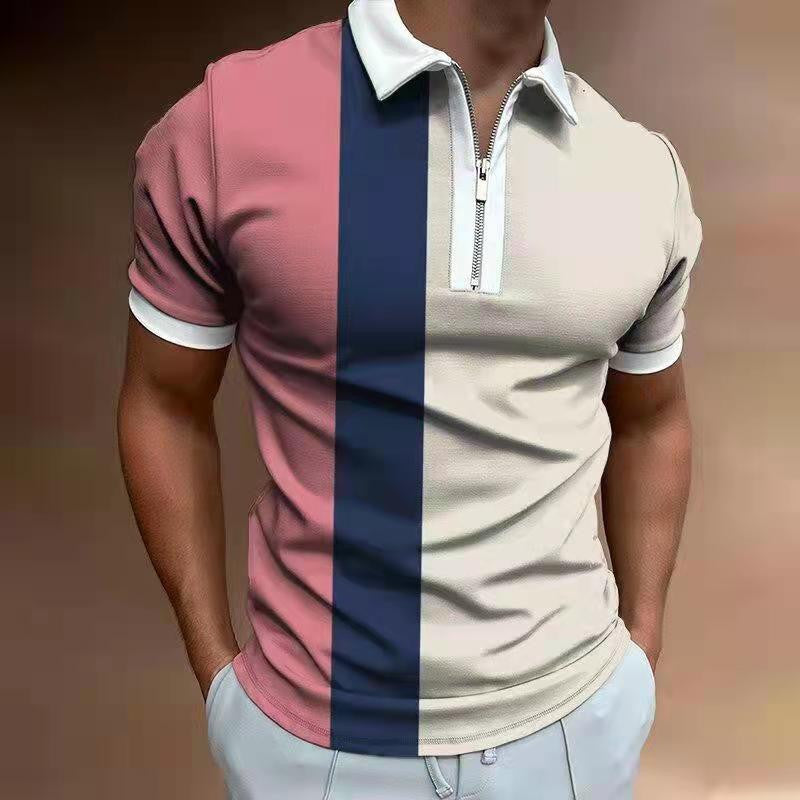Men's POLO Style Striped Print Short Sleeve Shirt