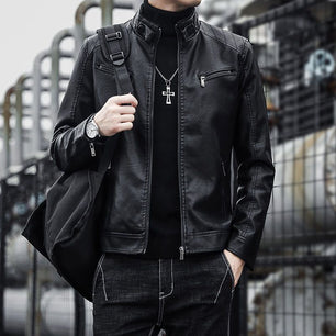 Men's Casual Motorcycle Leather Jacket Slim