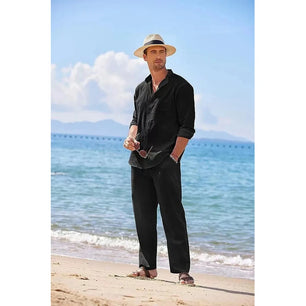 Linen trousers + shirt set (full linen co-ord)