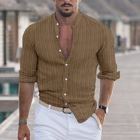 2023 Spring Autumn Fashion Men Streak Linen Shirts Long-Sleeved Stand