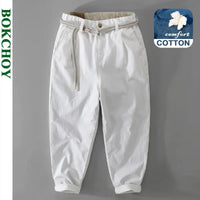 Spring Autumn New Drawstring Casual Pants Men Clothing Cotton Solid