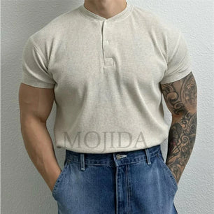 Waffle Collar Button Polo Shirt