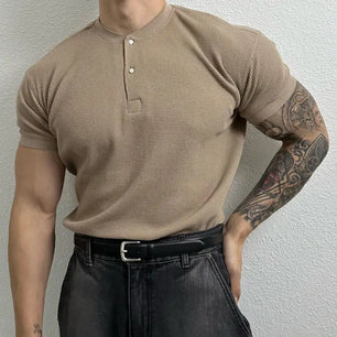 Waffle Collar Button Polo Shirt