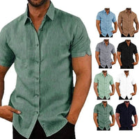 Summer Cotton Linen Shirts for Men Casual Short Sleeved Shirts Blouses