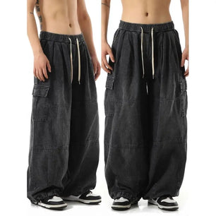Black Baggy Cargo Jeans Trousers