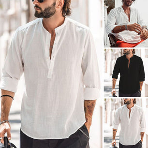 Men's Casual Collar Up Barrel Loose Long-Sleeve