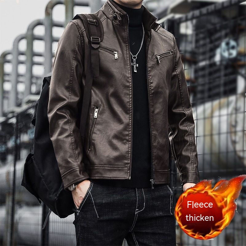 Men's Casual Motorcycle Leather Jacket Slim