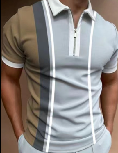 Men's POLO Style Striped Print Short Sleeve Shirt