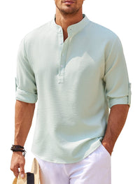 Men's Casual Long Sleeve Shirt Stand Collar Solid Color