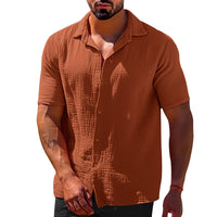Polo Collar Solid Color Short Sleeve Button Men's Linen Shirts