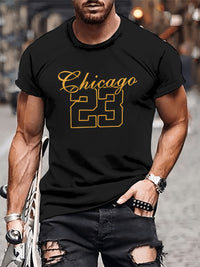 Men's Unique Chicago 23 Printed T-shirt - Casual Breathable Polyester Fiber, Round Neck, Machine Washable - Perfect Choice For Summer