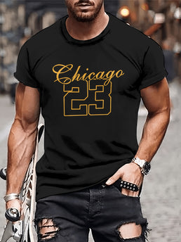 Men's Unique Chicago 23 Printed T-shirt - Casual Breathable Polyester Fiber, Round Neck, Machine Washable - Perfect Choice For Summer
