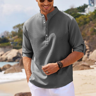 Men's Casual Long Sleeve Shirt Stand Collar Solid Color