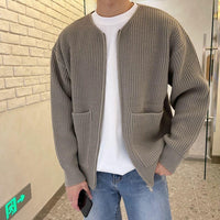 Men Zip Up Knitted Cardigan Comfortable Soft Long Sleeve