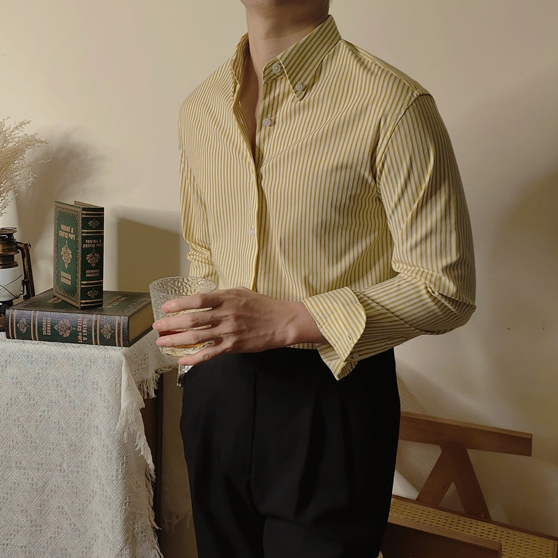 Men's Slim Fit Coffee Striped Shirt